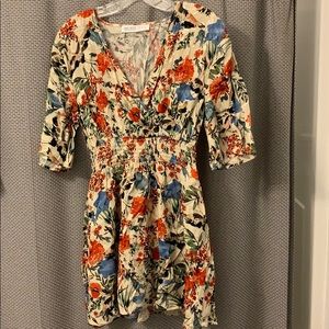 Zara Basic Denim Floral VNeck Crossover Mini Dress